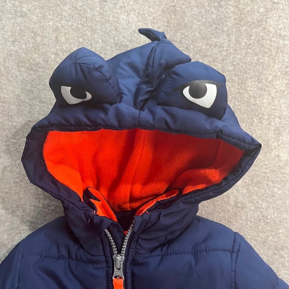 Carter's Kids Blue Dino Winter Coat Dinosaur Snow Jacket Size 24mo - Picture 3 of 10